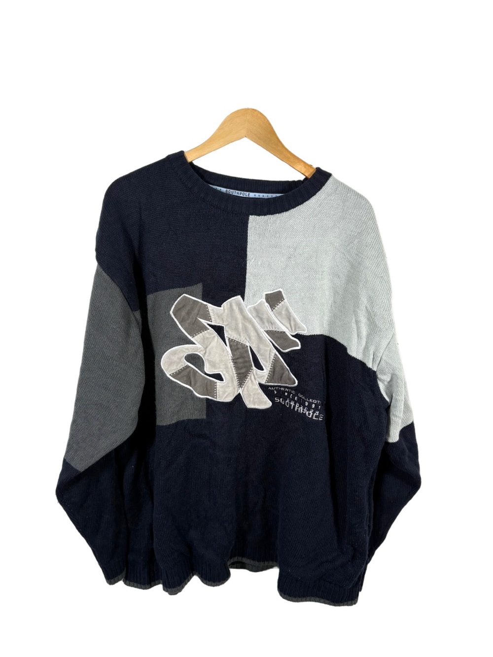 Southpole Colorblock SP Logo Knit Sweater Men’s XXL Navy Gray Y2K Streetwear